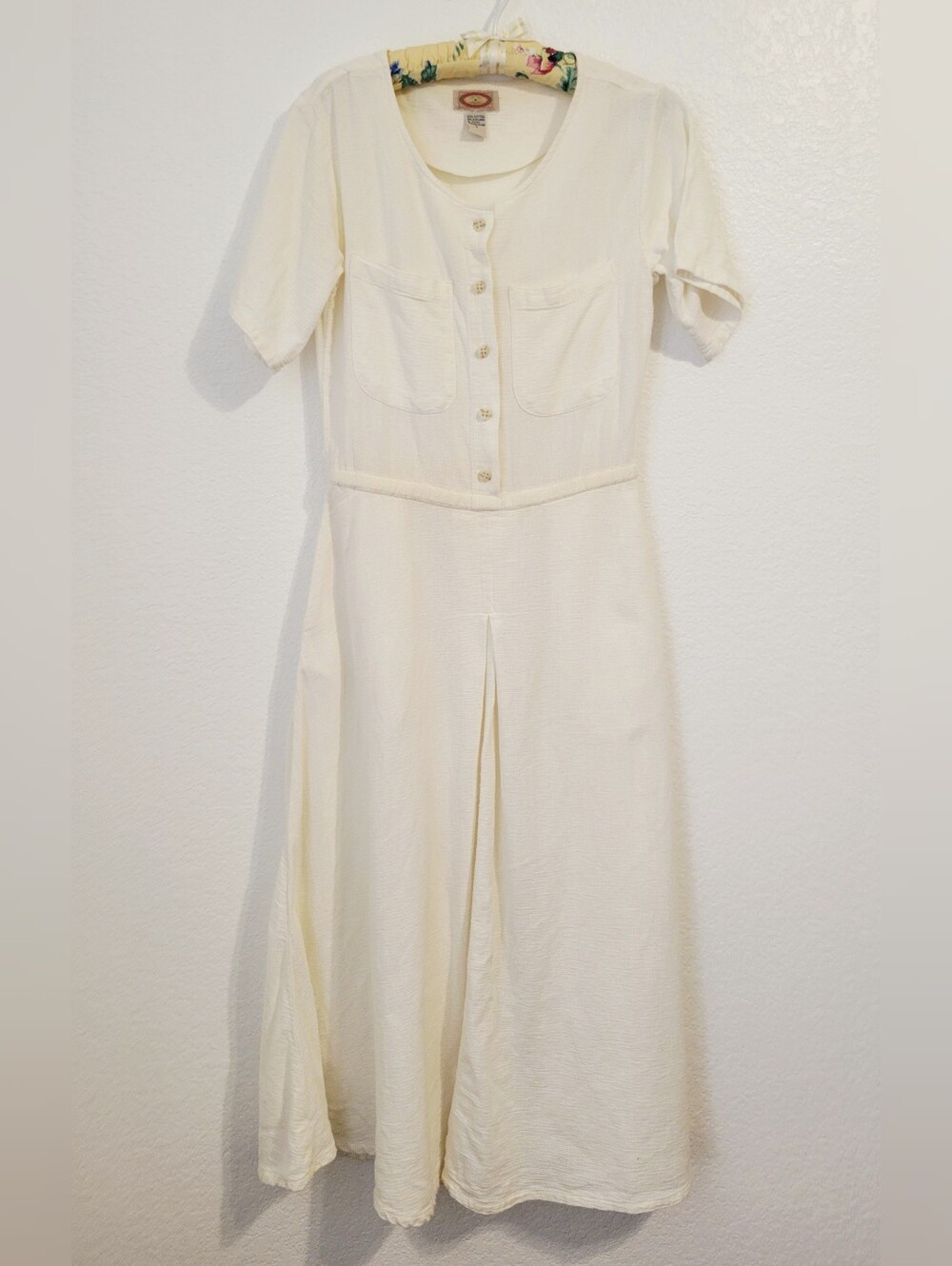 Vintage 80s Banana Republic 100% Cotton Safari Dress Cream White Size Small